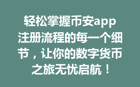 轻松掌握币安app注册流程的每一个细节,让你的数字货币之旅无忧启航!