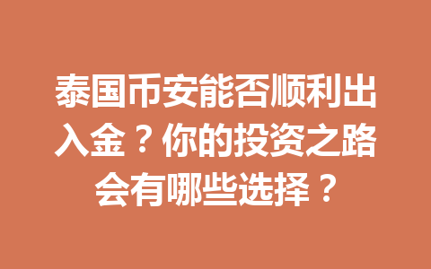 泰国币安能否顺利出入金？你的投资之路会有哪些选择？