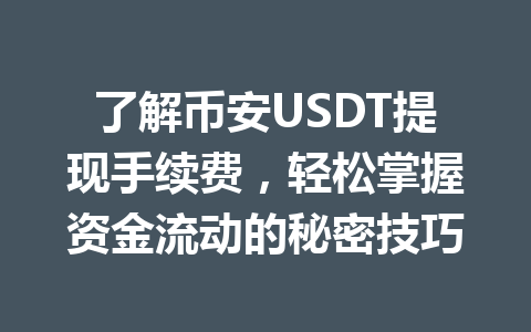 了解币安USDT提现手续费,轻松掌握资金流动的秘密技巧