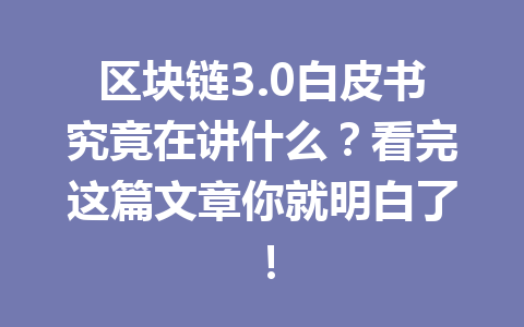 区块链3.0白皮书究竟在讲什么?看完这篇文章你就明白了!