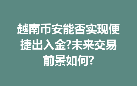 越南币安能否实现便捷出入金?未来交易前景如何?