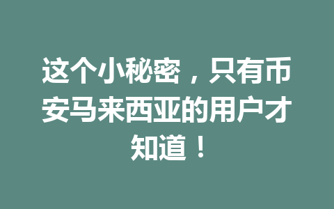 这个小秘密,只有币安马来西亚的用户才知道!