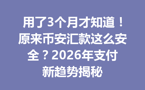 用了3个月才知道!原来币安汇款这么安全?2026年支付新趋势揭秘