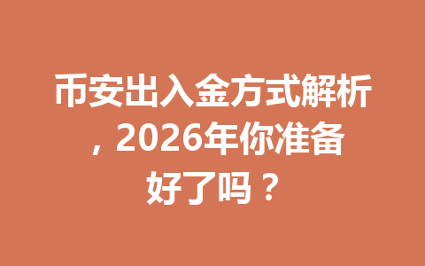 币安出入金方式解析,2026年你准备好了吗?