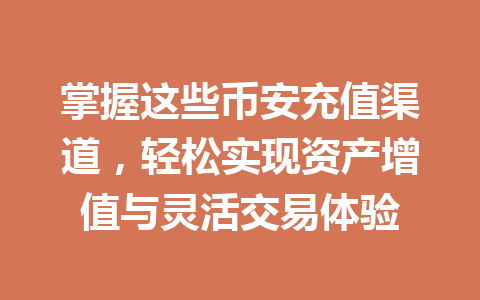掌握这些币安充值渠道,轻松实现资产增值与灵活交易体验