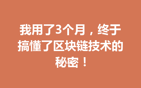 我用了3个月,终于搞懂了区块链技术的秘密!