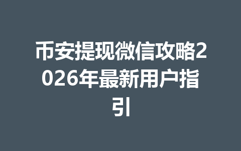 币安提现微信攻略2026年最新用户指引