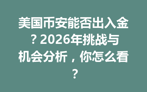美国币安能否出入金？2026年挑战与机会分析，你怎么看？