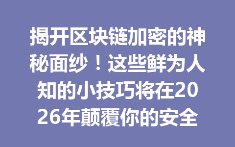 揭开区块链加密的神秘面纱！这些鲜为人知的小技巧将在2026年颠覆你的安全认知！
