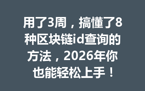 用了3周，搞懂了8种区块链id查询的方法，2026年你也能轻松上手！