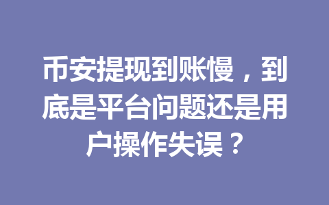 币安提现到账慢,到底是平台问题还是用户操作失误?