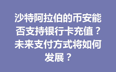 沙特阿拉伯的币安能否支持银行卡充值?未来支付方式将如何发展?