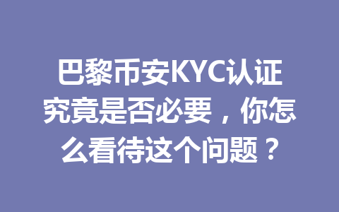 巴黎币安KYC认证究竟是否必要，你怎么看待这个问题？