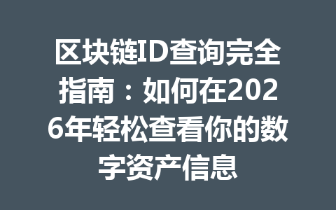 区块链ID查询完全指南:如何在2026年轻松查看你的数字资产信息