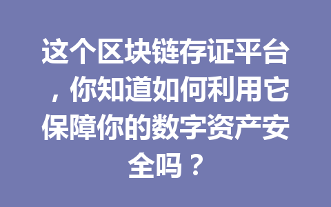 这个区块链存证平台,你知道如何利用它保障你的数字资产安全吗?